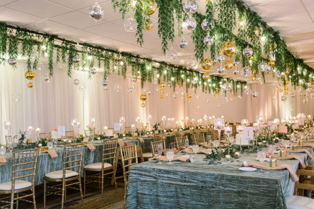 Toronto wedding with green floral installation 